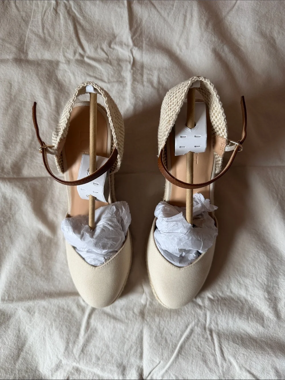 LOFT Cream Espadrille Wedge Sandals with Brown Ankle Strap